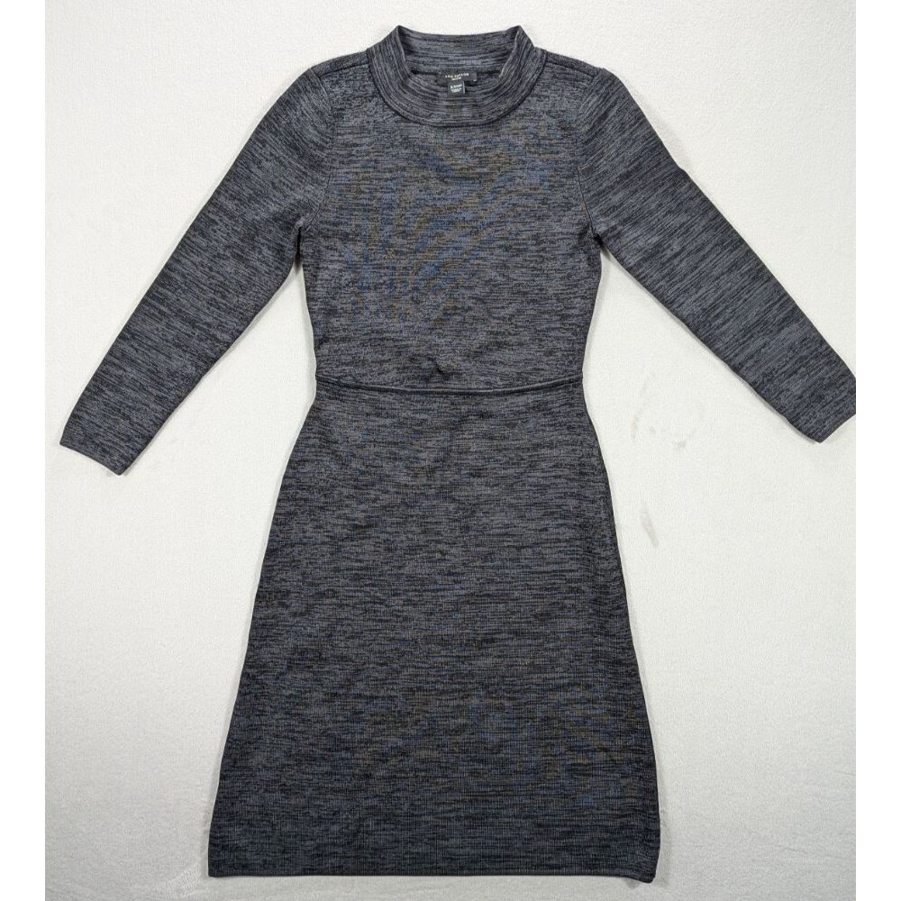 Ann Taylor Petite Women's XXSP Sweater Dress Gray Long Sleeve Fit Flare Knit